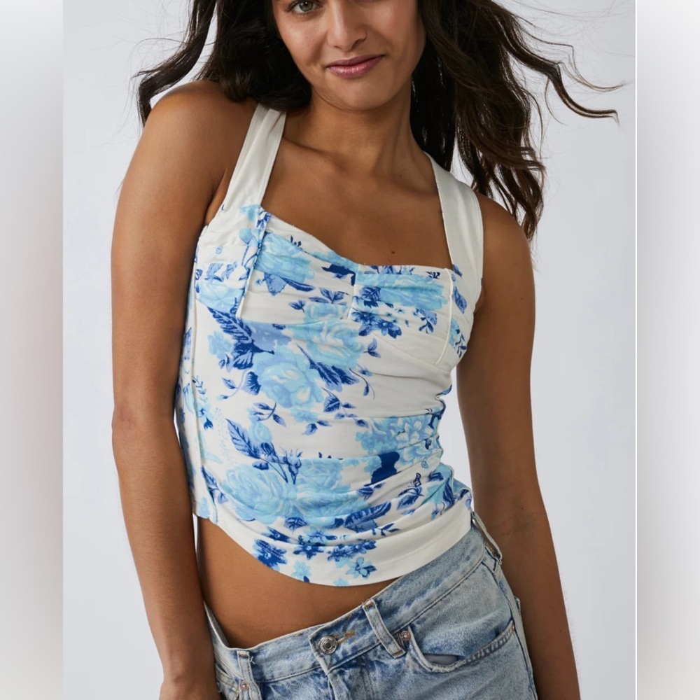 NWT Free People Ivory Toile Combo Floral Butterfly Tank Top Womens​​​​​​​ - Picture 3 of 8